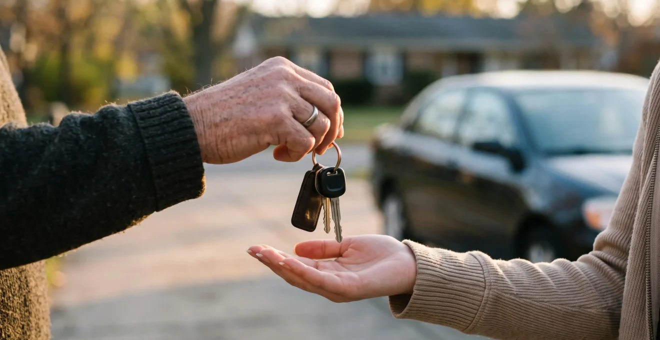 Remise des clés d'une voiture entre particuliers, symbole de la confiance apportée par un certificat de non-gage